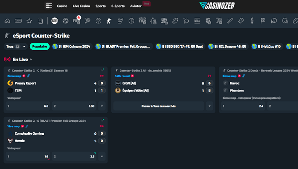 la section paris sportif du site